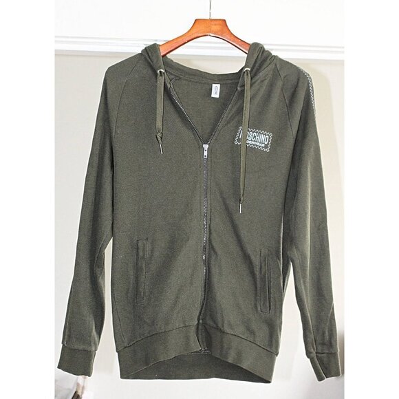 Moschino - Men's Stitched Logo Full Zip Hoodie in color Military Green, size S - Picture 3 of 11